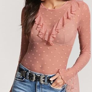 Sheer Polka Dot Ruffle Top